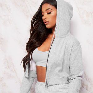 Cropped Grey Zip-Up Hoodie